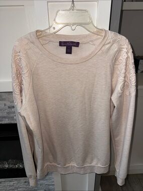 Gloria Vanderbilt Light Cream Lace-Detail Pullover Sweatshirt